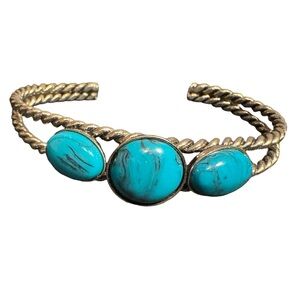 Turquoise Stone Cuff Bracelet | Silver-Tone & Blue Accents